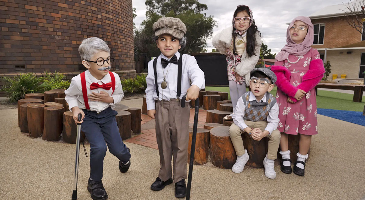 Cardigans, wigs and canes: Why kindy students are dressing up as 100-year-olds